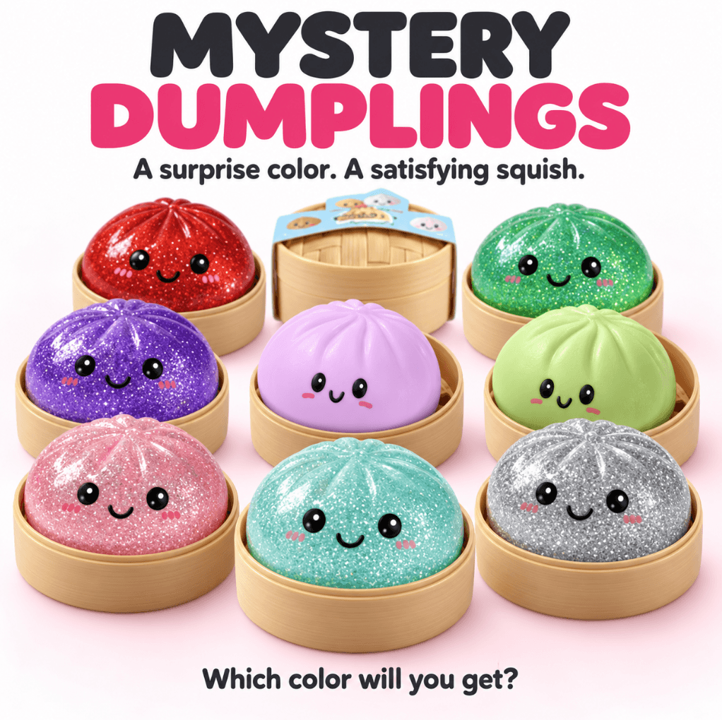 Yellow glitter squishy dumpling being squeezed